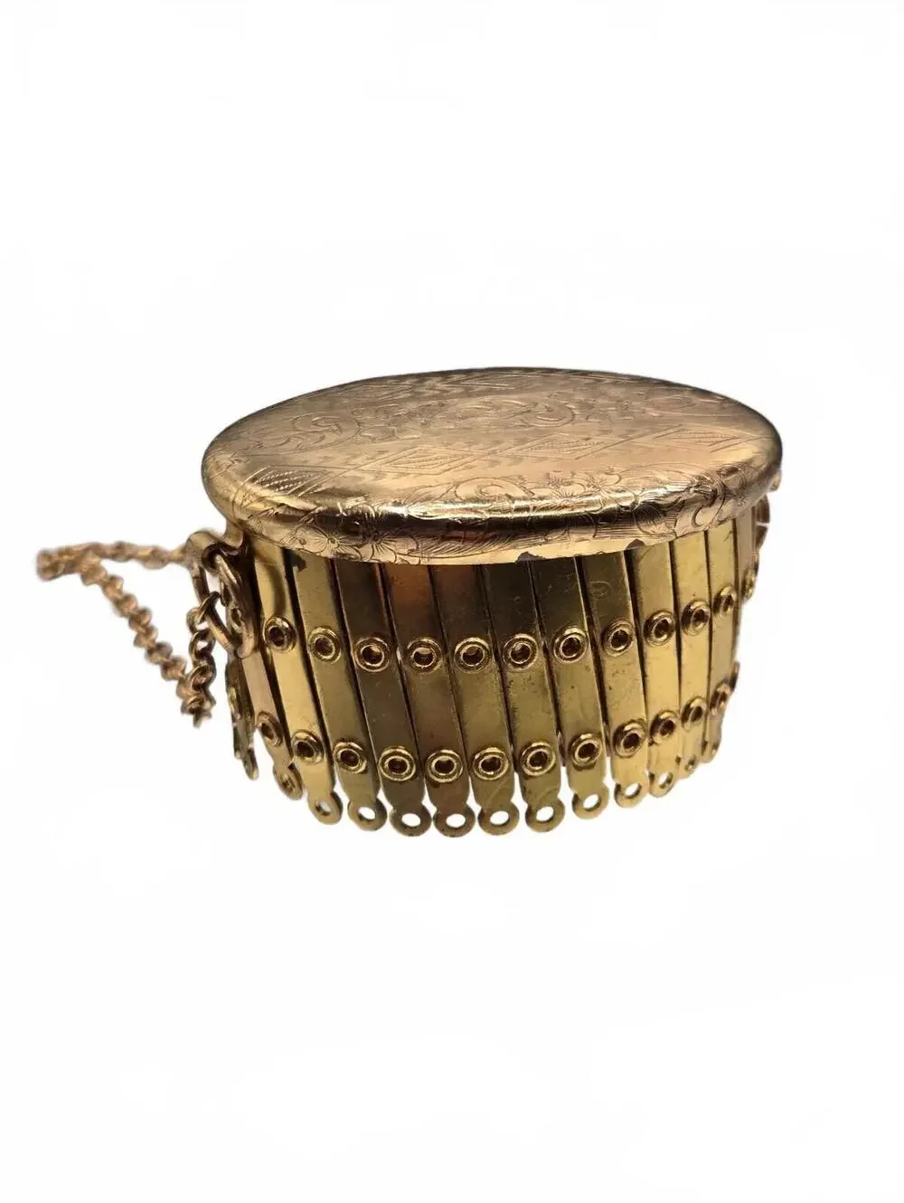VTG Gold tone oval engraved Gate Top, Expandable, Beggars Purse Top Excellent